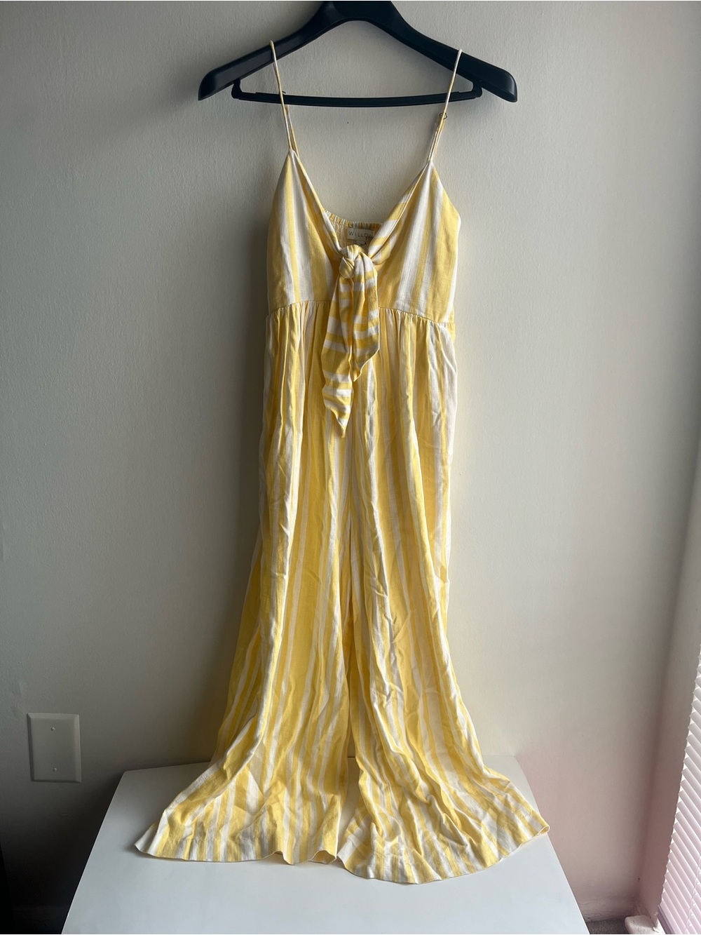 Willow Yellow and White Striped Tie-Front Wide Leg One Piece Jumpsuit Pockets XS - Picture 6 of 6